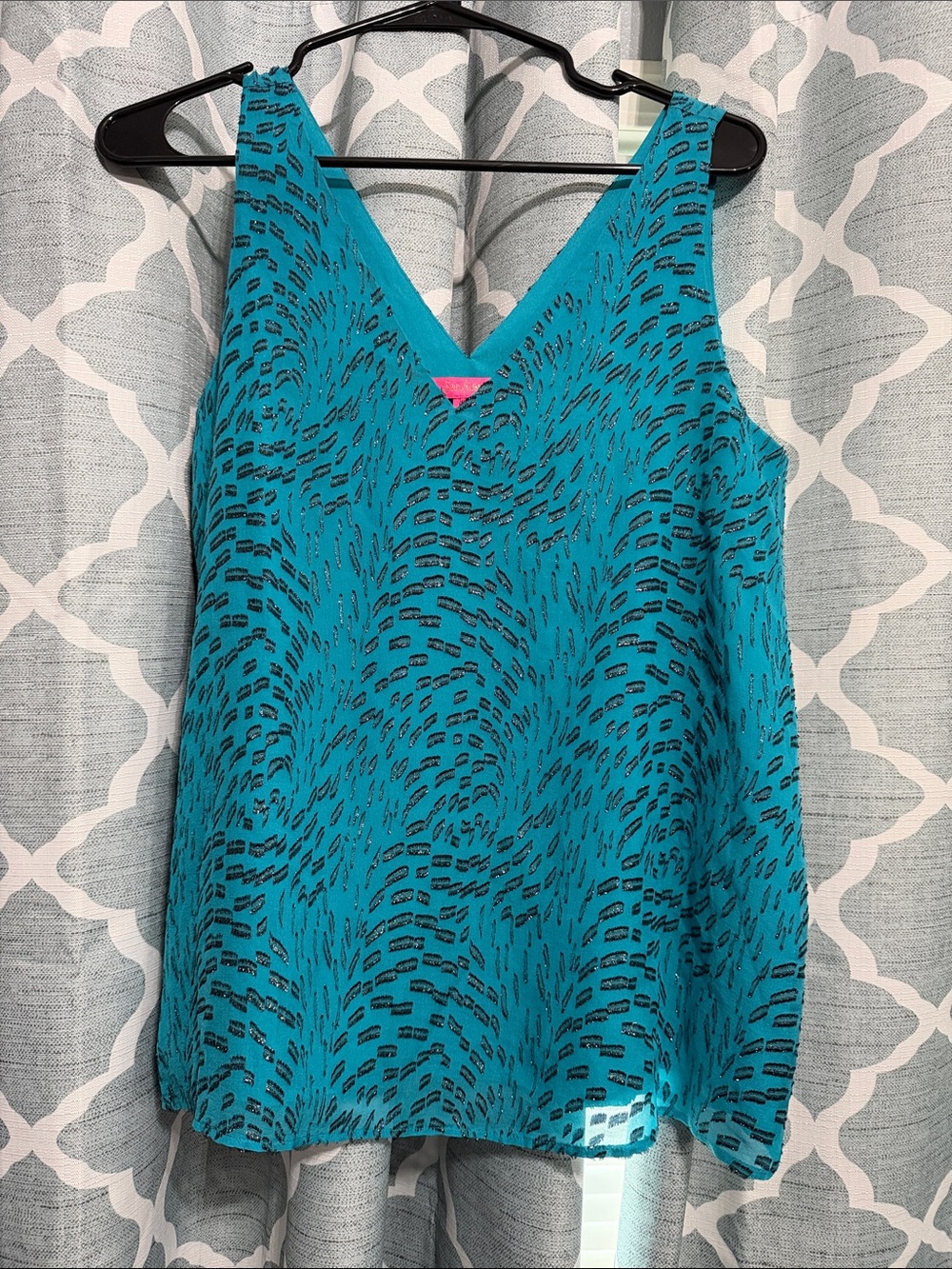 Anthropologie Teal Printed V-Neck Camisole